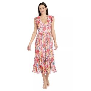 R&M Richards Floral Print Women's Ruffle Sleeve V Neck Tired Romantic AA14